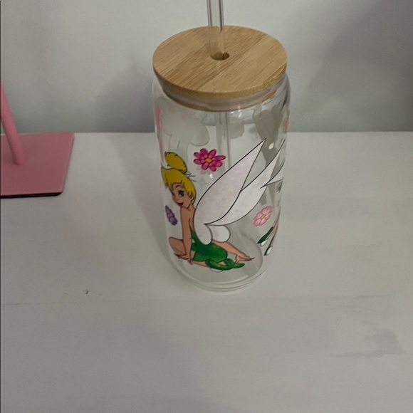 Tinkerbell Glass Can with glass straw - Picture 3 of 4